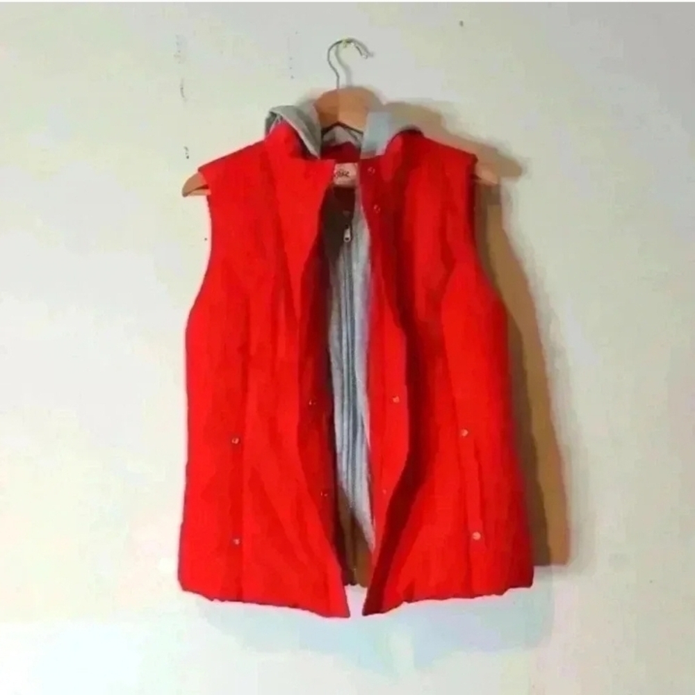 Justice Puffer Vest Girls Cotton Hood Front Zip Red - Picture 5 of 10
